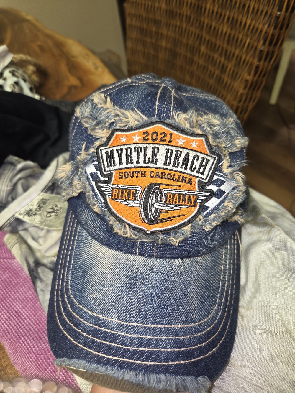 Myrtle Beach 2021 Bike Rally Distressed Denim Cap - Blue